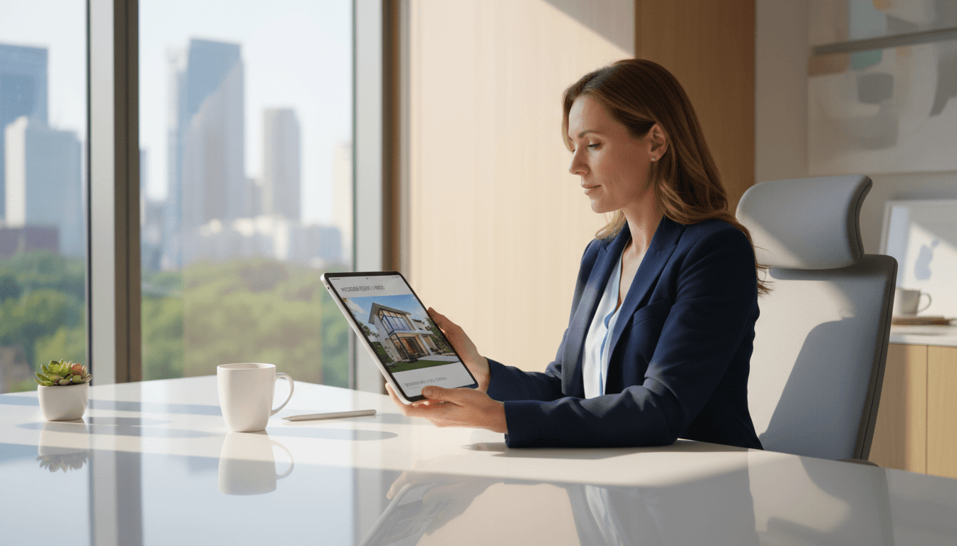 Real estate professional reviewing foreclosure listings on a tablet