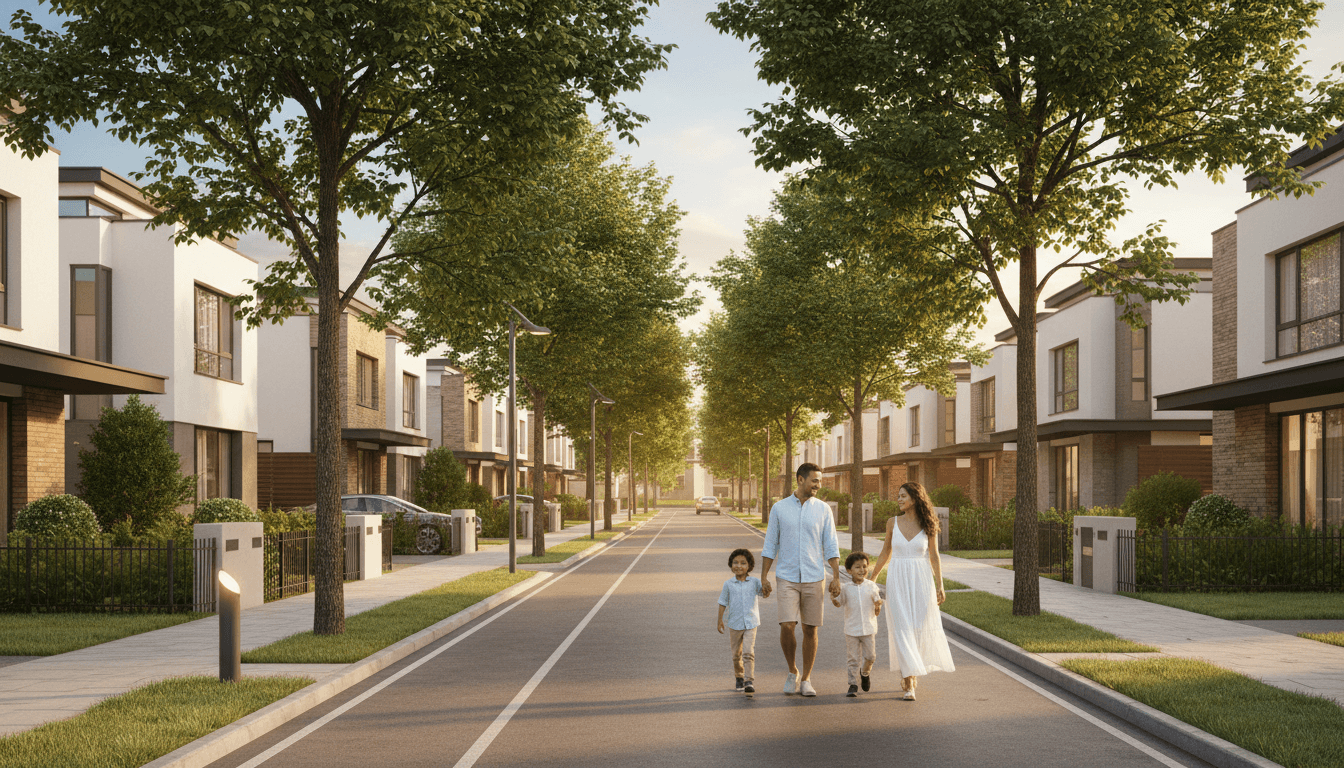 Residential street with houses and trees in Vancouver neighborhood during bright daylight